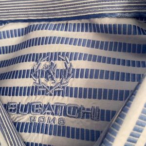 Absolutely Perfect Bugatchi dress shirt blue and gray like new "Shaped fit"